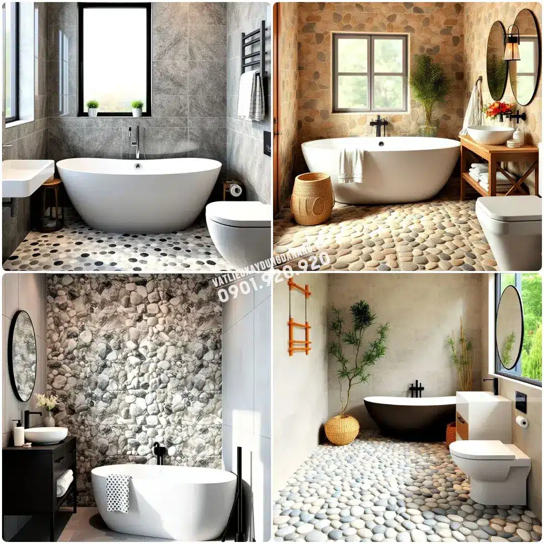 Phòng tắm đẹp nhờ đá sỏi tự nhiên Phòng tắm đẹp nhờ đá sỏi tự nhiên