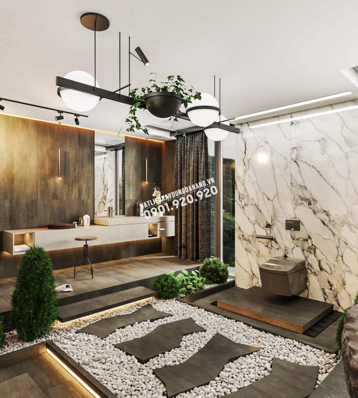 Rải sỏi lối đi phòng tắm biệt thự