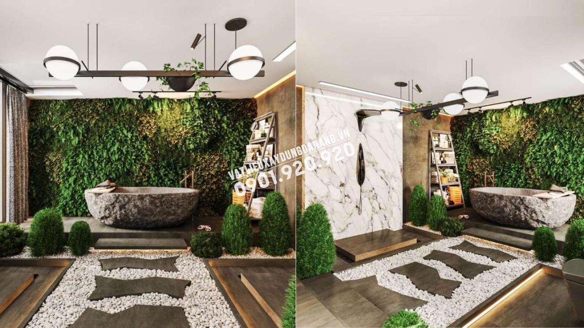 Ý tưởng rải sỏi sàn nhà tắm biệt thự độc đáo